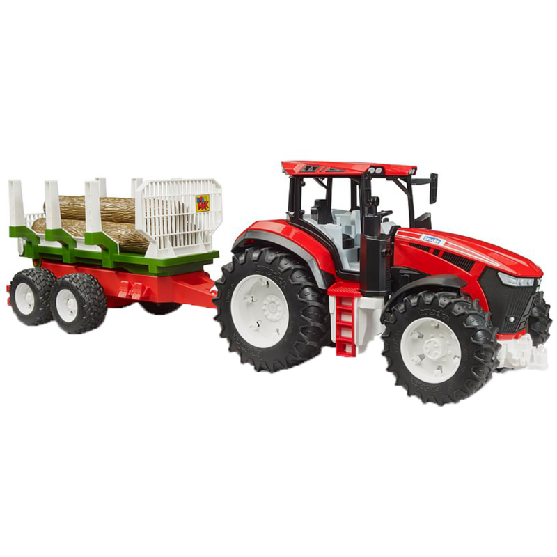 bruder ROADMAX Traktor mit Rückeanhänger und 3 Baumstämmen Spielfahrzeug