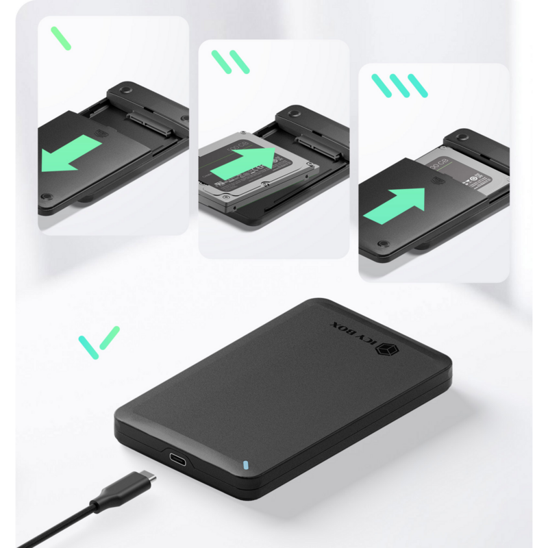 ICY BOX IB-201T-CU31 2.5" SATA HDD/SSD Gehäuse Laufwerksgehäuse, schwarz, mit