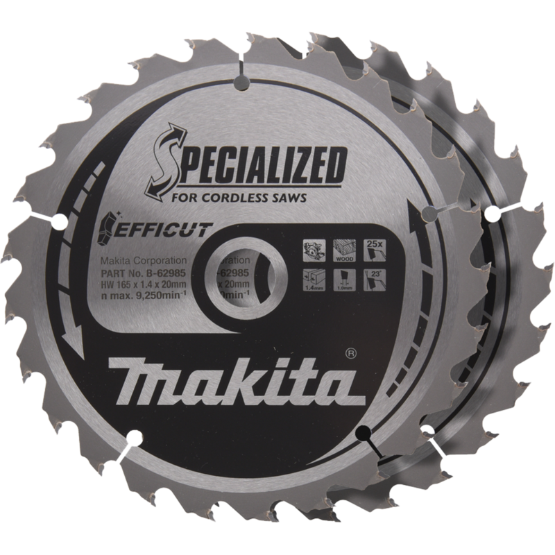 Makita Kreissägeblatt EFFICUT B-62985-2, Ø 165mm, 25Z Sägeblatt, 2 Stück