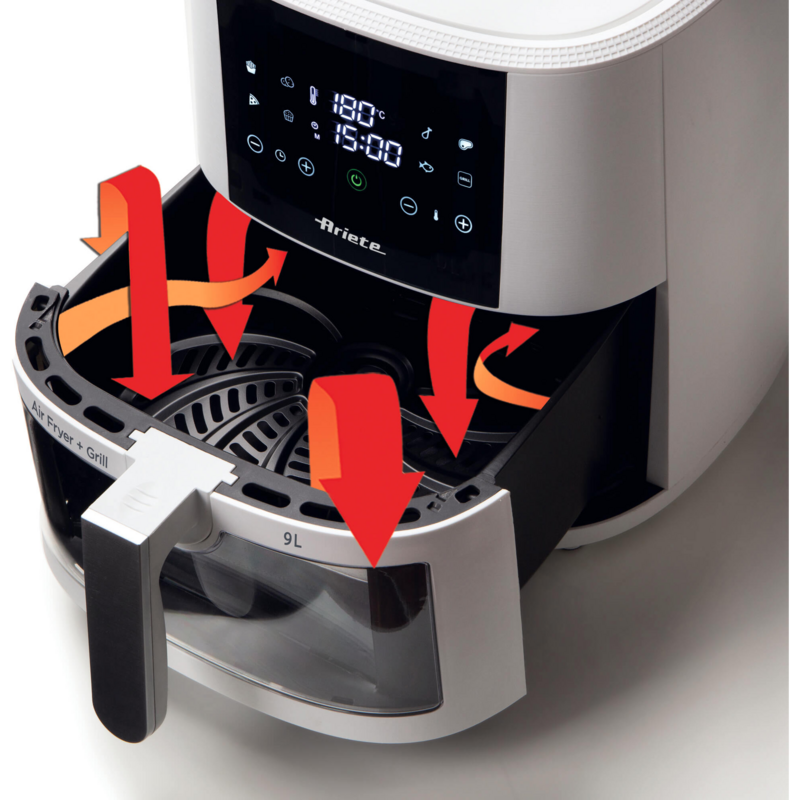 Ariete Heißluftfritteuse 9 L, weiß, 1.500 Watt, Korb 9 Liter, mit Sichtfenster