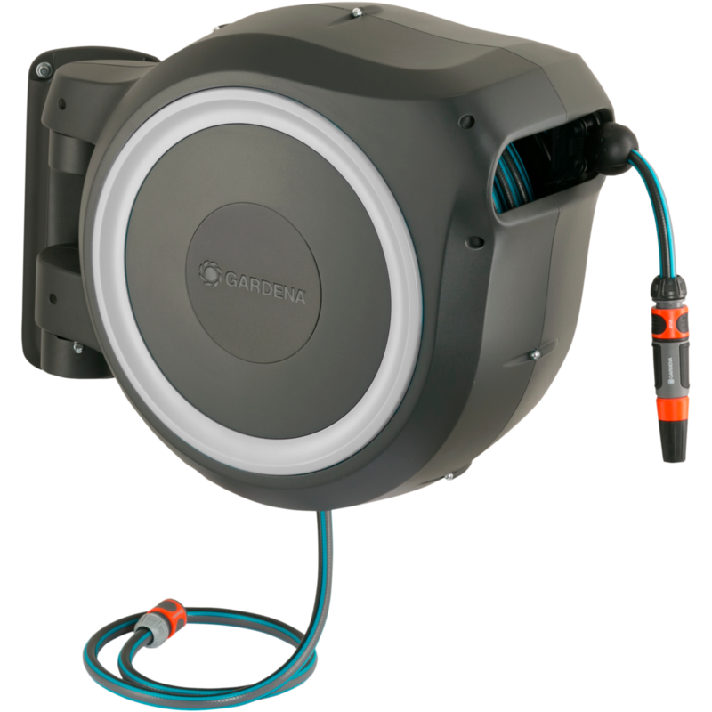 GARDENA Wand-Schlauchbox RollUp M/L, 25 Meter Schlauchtrommel, grau