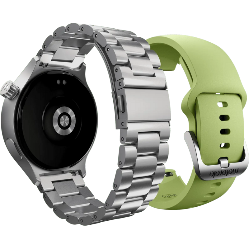 Motorola moto watch Smartwatch, silber, mit silbernem Edelstahl-Armband und