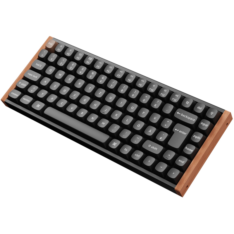 Keychron K2 HE Gaming-Tastatur, schwarz/holz, Aluminiumrahmen