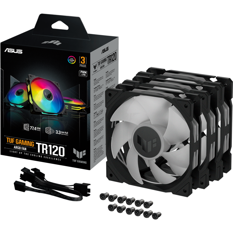 ASUS TUF GAMING TR120 ARGB Gehäuselüfter, schwarz/transparent, 3er Pack