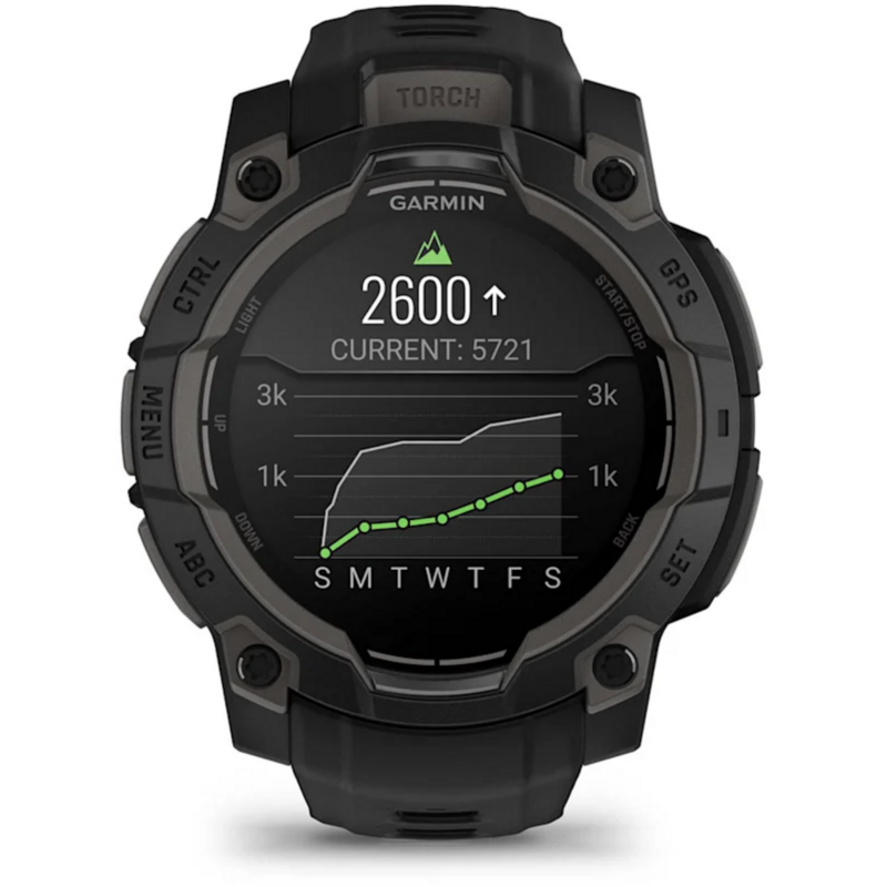 Garmin Instinct 3 - 45 mm, AMOLED Smartwatch, Black, Silikon-Armband