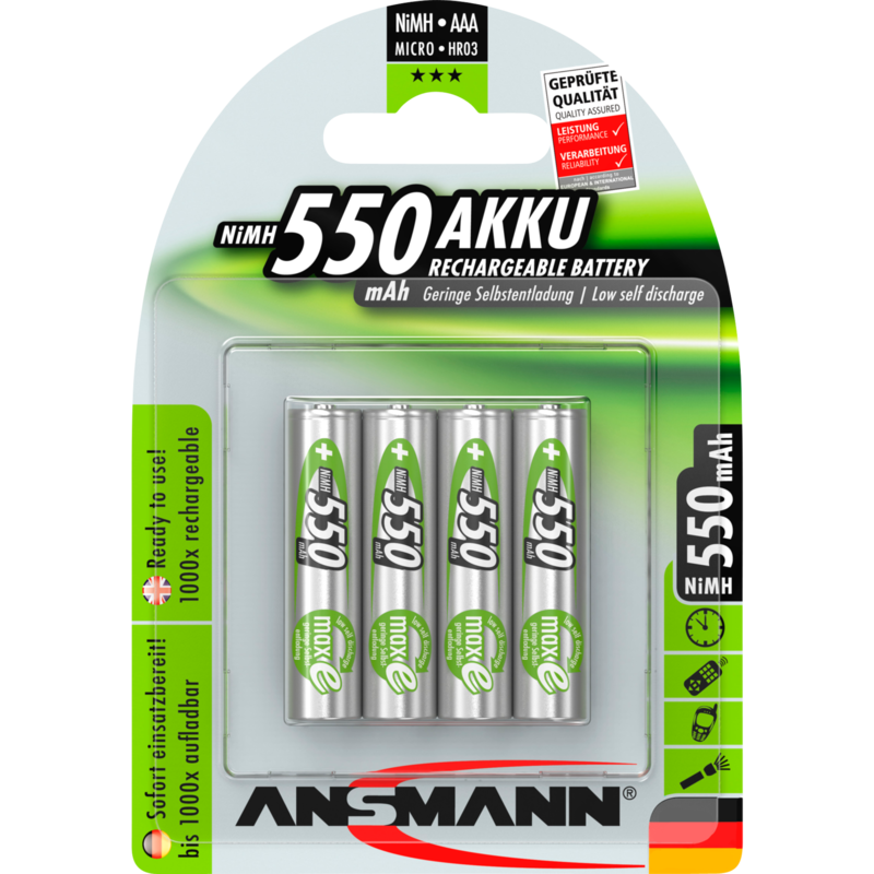 Ansmann 550mAh Akku, grün, 4x AAA (Micro)