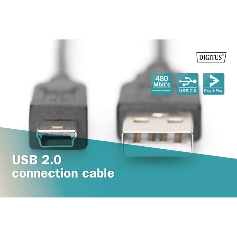 Digitus USB 2.0 Anschlusskabel USB-A (Stecker) > Mini-USB (Stecker) Kabel
