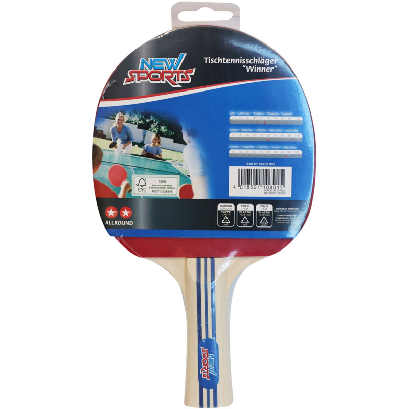 VEDES Tischtennisschläger Winner mit Noppen und konkavem Griff Sportgerät, holz