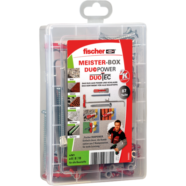 fischer Meister-Box DUOPOWER / DUOTEC Dübel, hellgrau/rot, 87-teilig, mit