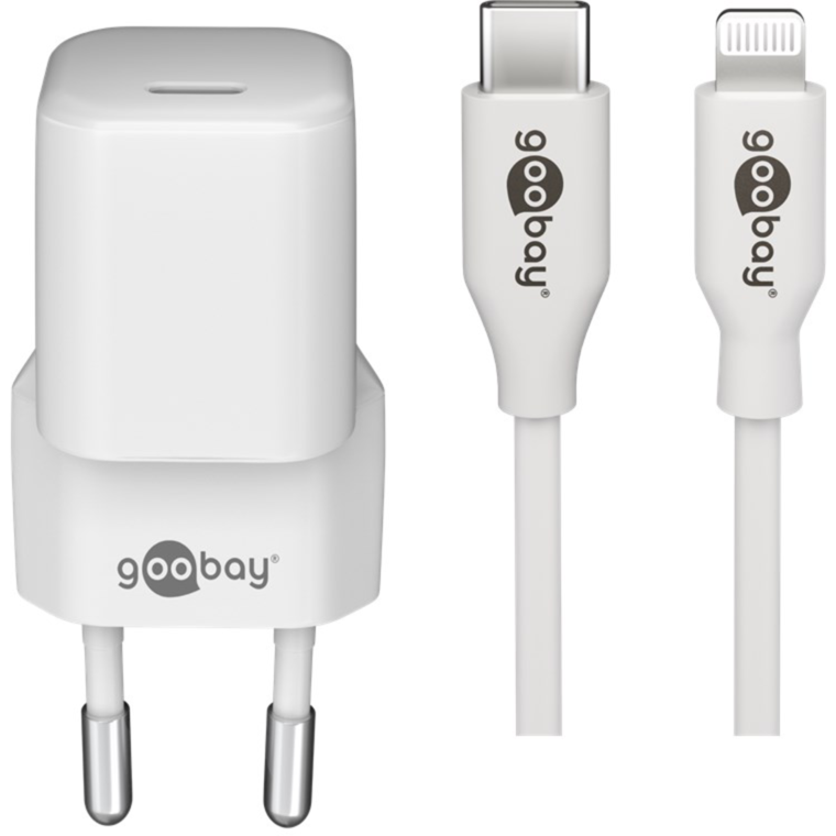 goobay Apple Lightning / USB-C PD-Ladeset 30 Watt Ladegerät, weiß, 1 Meter