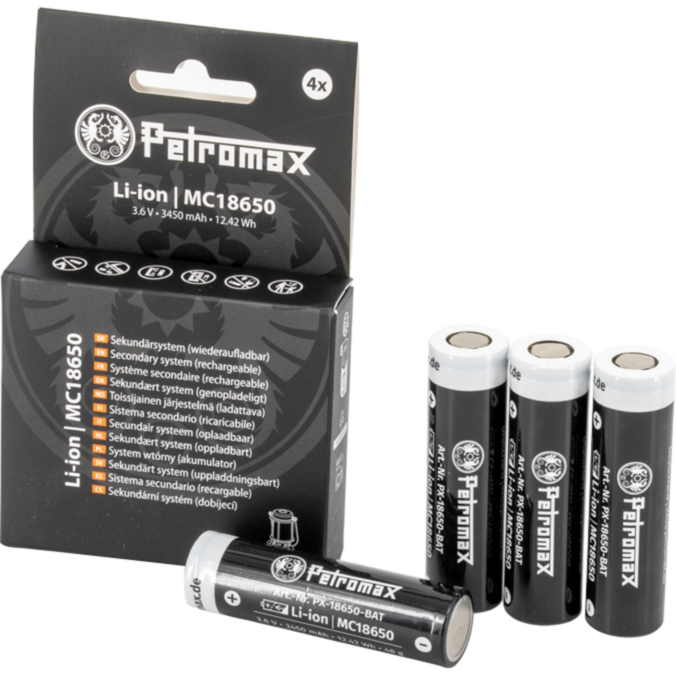 Petromax Li-Ion Akkus 18650, 3.450mAh, 4er Set, für LED-Laterne Petromax LM500