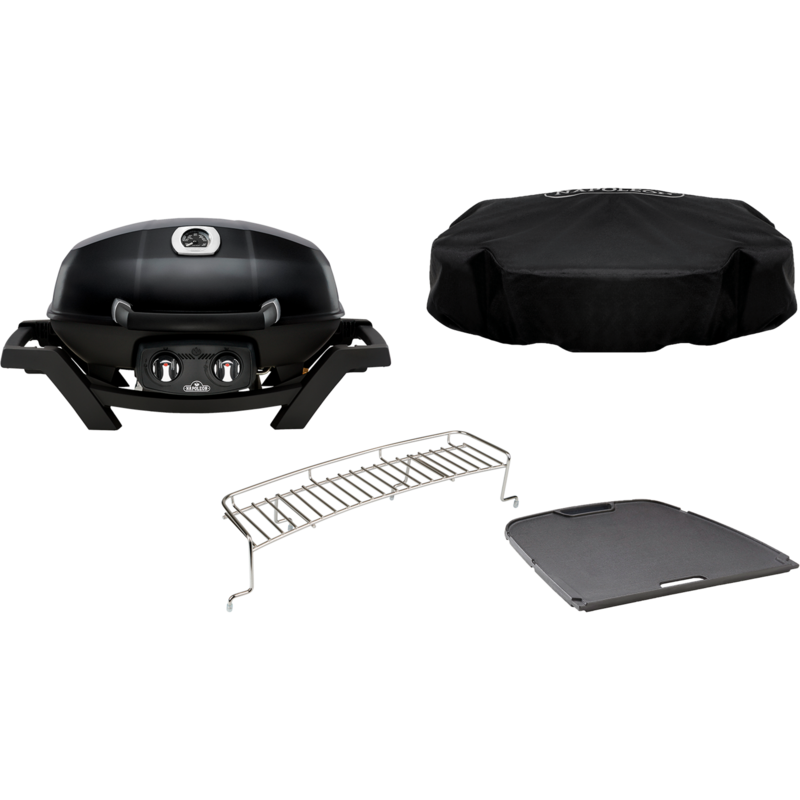 Napoleon TRAVELQ PRO285 Set Grill, schwarz, inkl. Grillplatte, Warmhalter, Haube