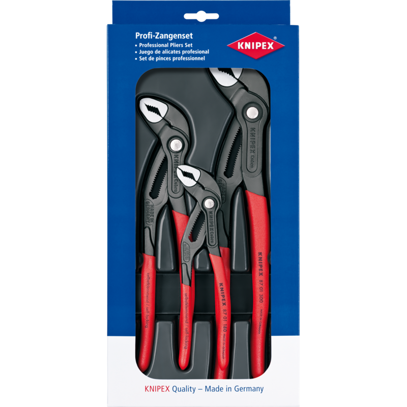 KNIPEX Cobra Zangen-Set 00 20 09 V02, 3-teilig, rot, gezahnte Griffflächen