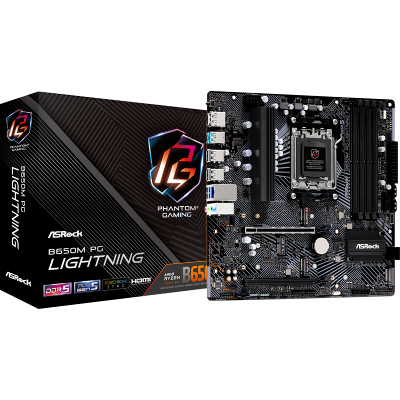 ASRock B650M PG LIGHTNING Mainboard, schwarz/grau
