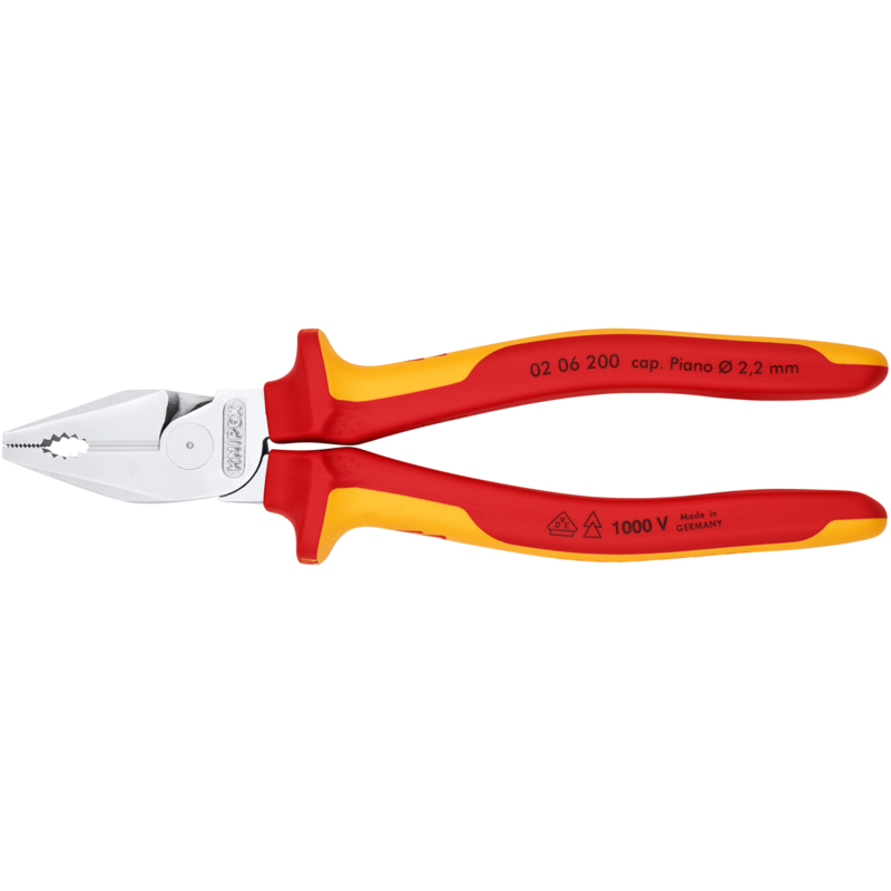 KNIPEX Kraft-Kombizange 02 06 200, Mit Greifzonen für Flach- und Rundmaterial