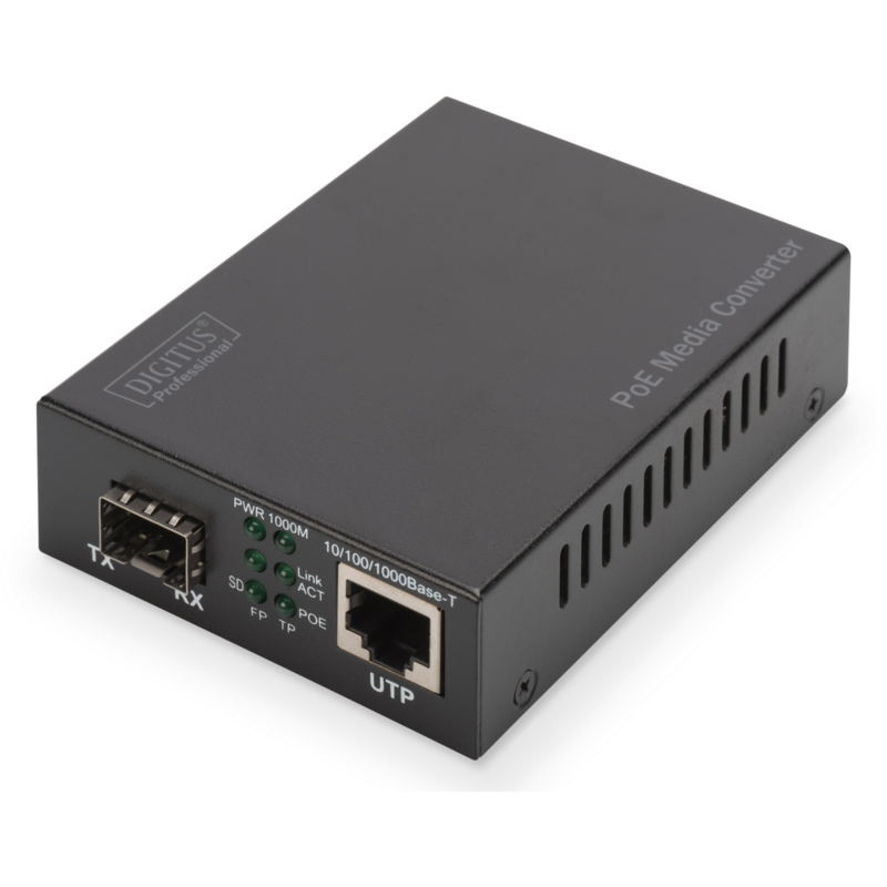 Digitus Gigabit PoE Medienkonverter, RJ45 / SFP, PSE, schwarz