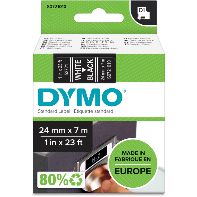 Dymo D1-Schriftband S0721010, 24 mm x 7 m, weiß auf schwarz