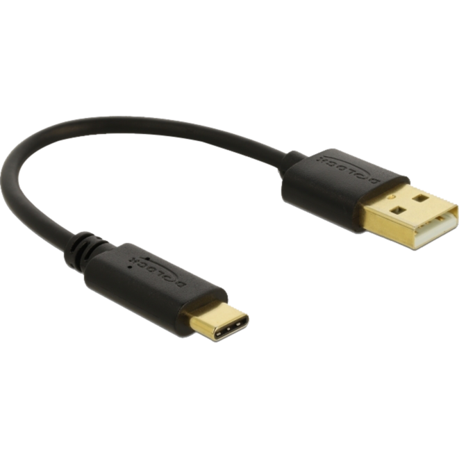 DeLOCK USB Ladekabel, USB-A Stecker > USB-C Stecker Kabel, schwarz, 15cm, Laden