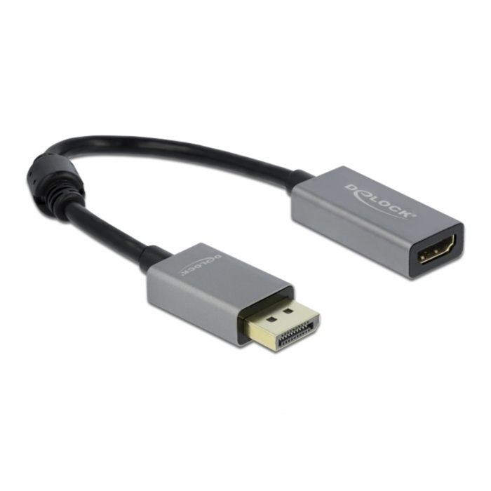 DeLOCK Aktiver Adapter Displayport 1.4 > HDMI Buchse 4K 60Hz, grau/schwarz, 20cm