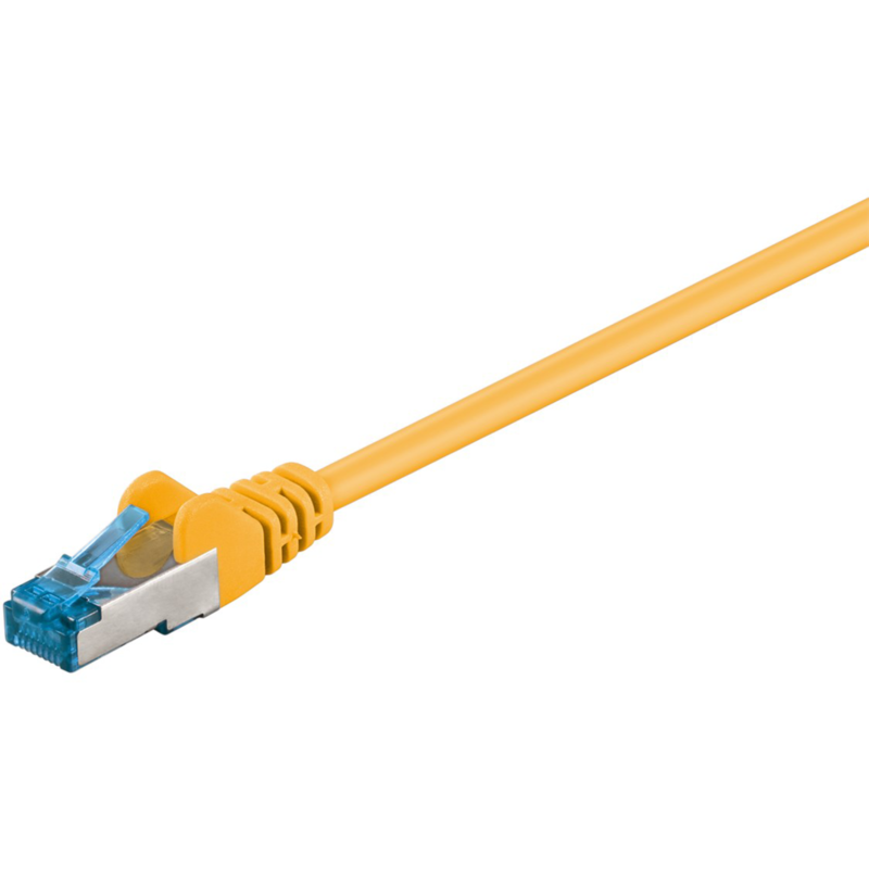 goobay RJ-45 Patchkabel Cat 6.a S/FTP (PIMF) Kabel, gelb, 0,5 Meter, 500 MHz