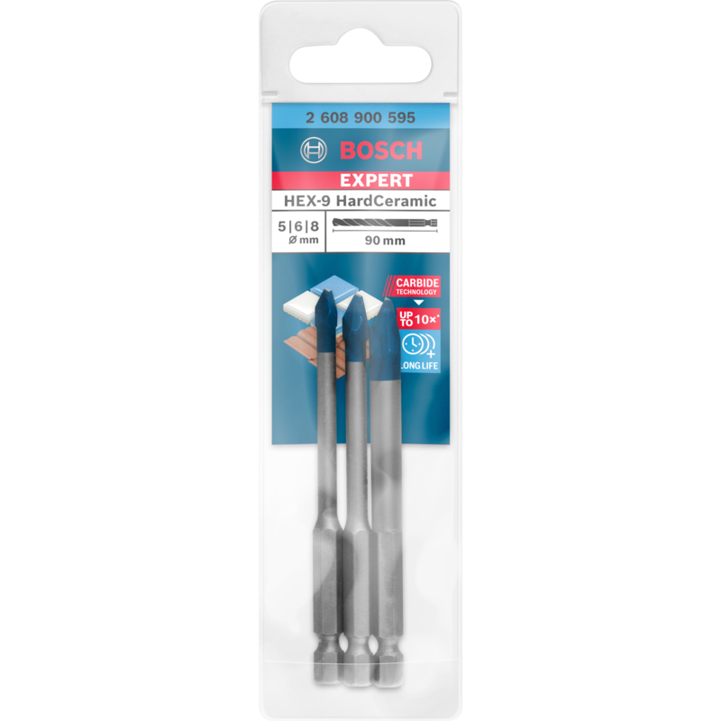 Bosch Professional EXPERT HEX-9 HardCeramic Bohrer-Satz, 3-teilig, Ø 5 / 6 / 8mm