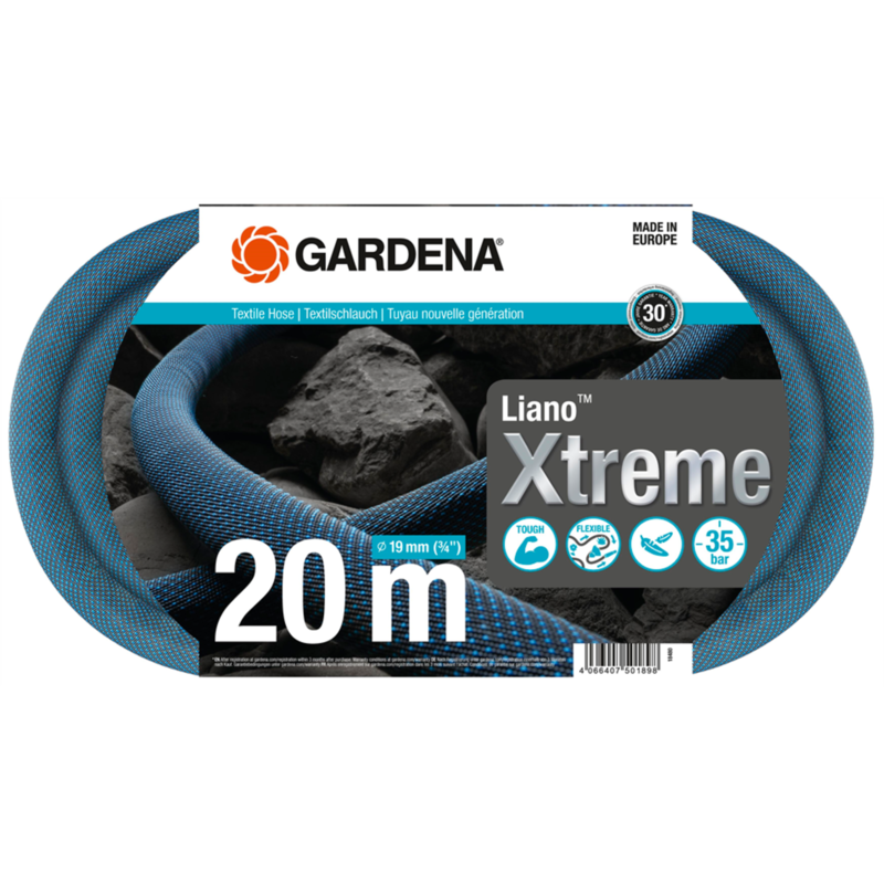 GARDENA Textilschlauch Liano Xtreme 3/4", 20 Meter Schlauch, dunkelgrau/orange