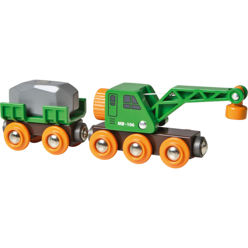 BRIO World World Grüner Kranwagen mit Anhänger Spielfahrzeug, grün/gelb
