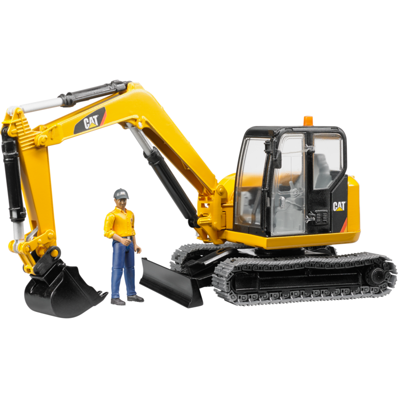 bruder CAT Minibagger Modellfahrzeug, gelb/schwarz, mit Bauarbeiter