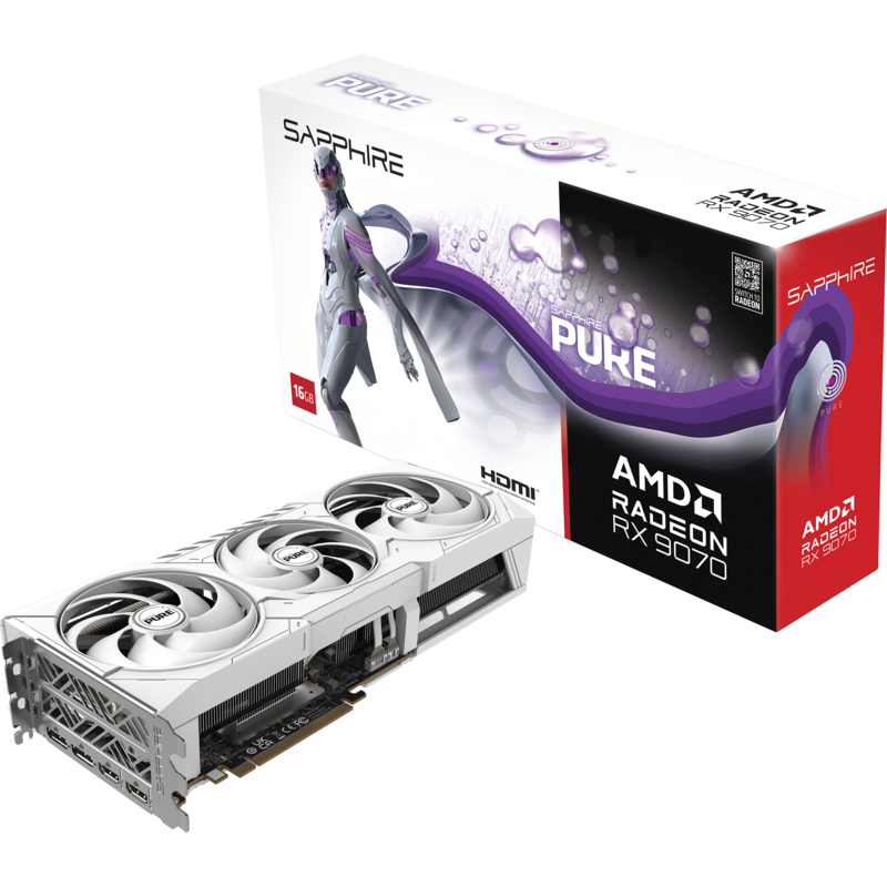 SAPPHIRE Radeon RX 9070 Pure OC Grafikkarte, weiß, RDNA4, GDDR6, 2x DisplayPort