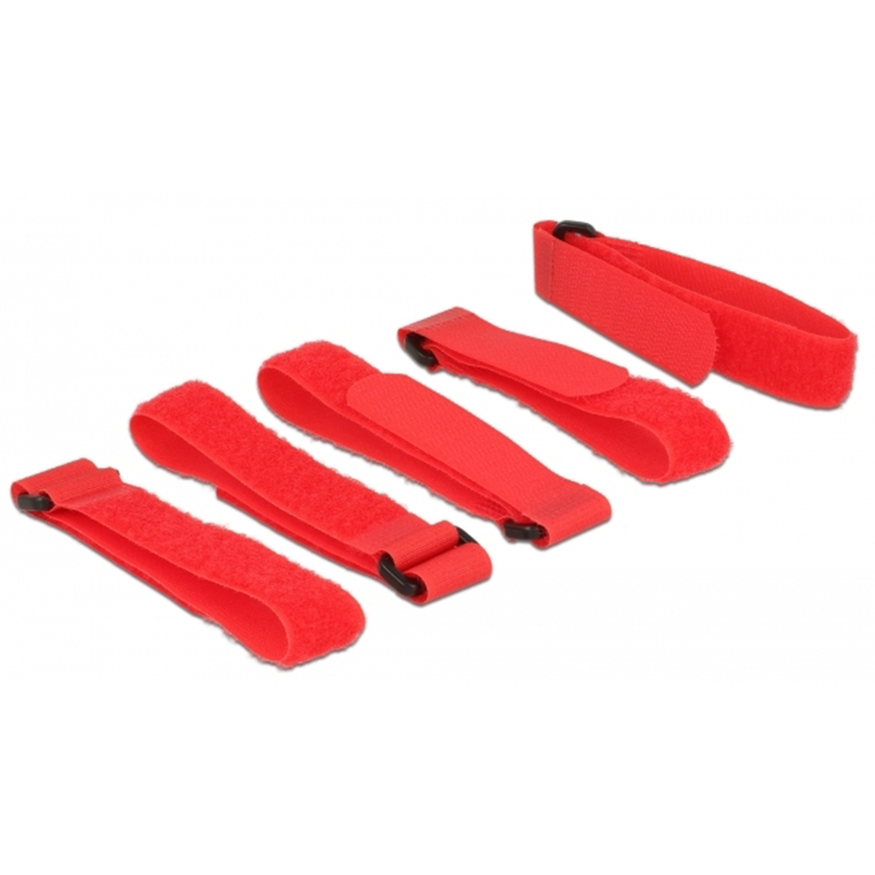 DeLOCK Klett-Kabelbinder 300mm x 20mm, rot, 5 Stück