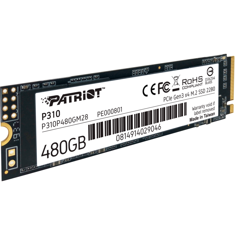 Patriot P310 480 GB SSD, PCIe 3.0 x4, NVMe 1.3, M.2 2280