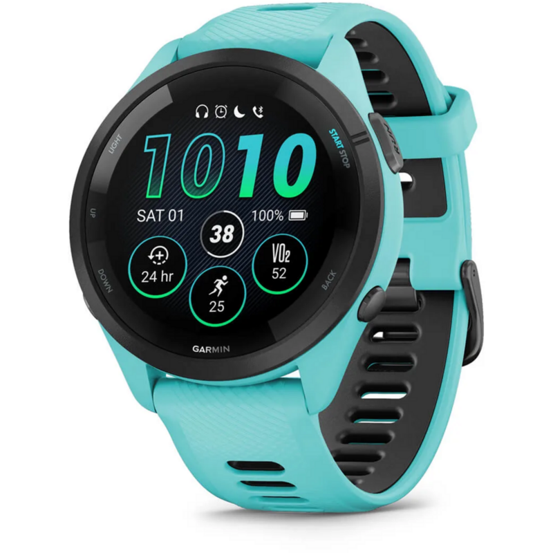 Garmin Forerunner 265 Smartwatch, türkis/schwarz, 46 mm, Silikon-Armband