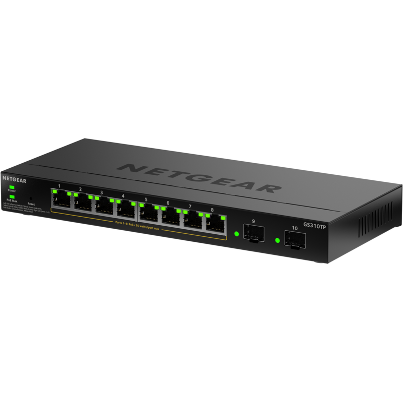 Netgear Smart Managed Essentials Switch (GS310TPv2), schwarz, 55W PoE Budget