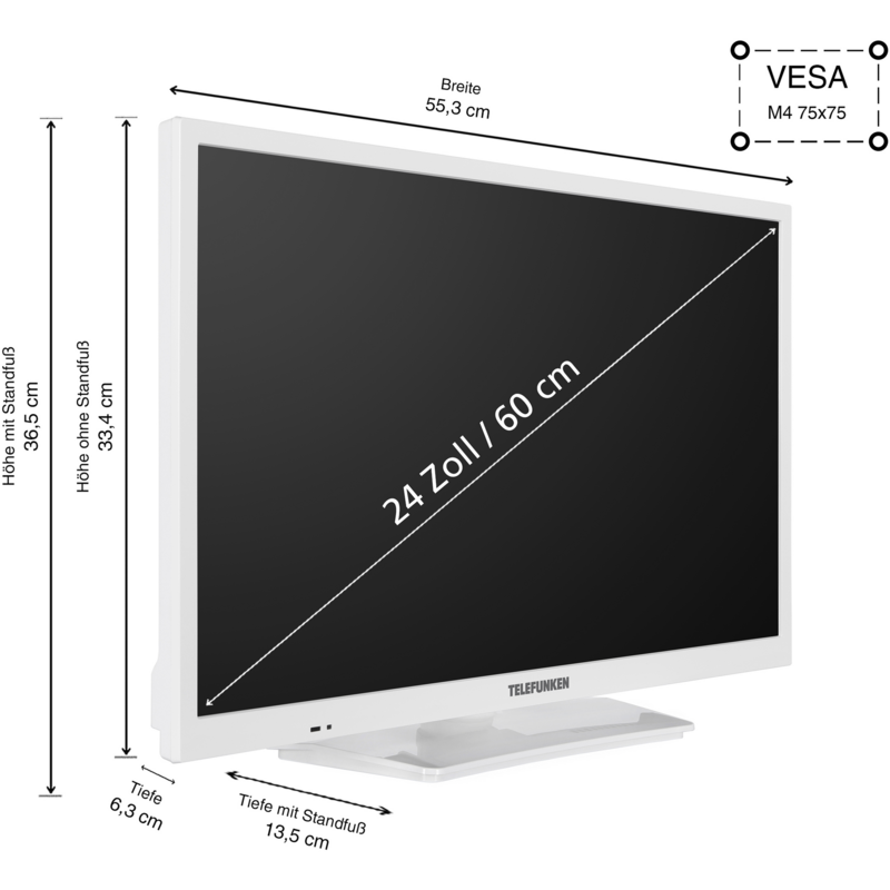 Telefunken XH24O550M-W LED-Fernseher, weiß, WXGA (HD-ready), Triple Tuner
