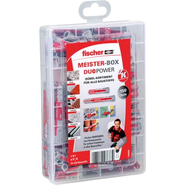 fischer Meister-Box DUOPOWER kurz / lang Dübel, hellgrau/rot, 150-teilig