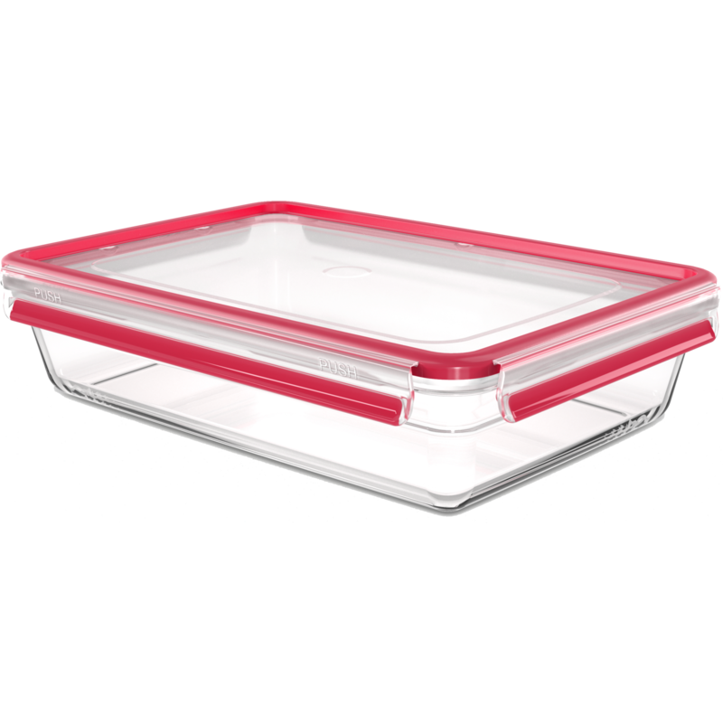 Emsa CLIP & CLOSE Glas-Frischhaltedose 3,0 Liter Dose, transparent/rot