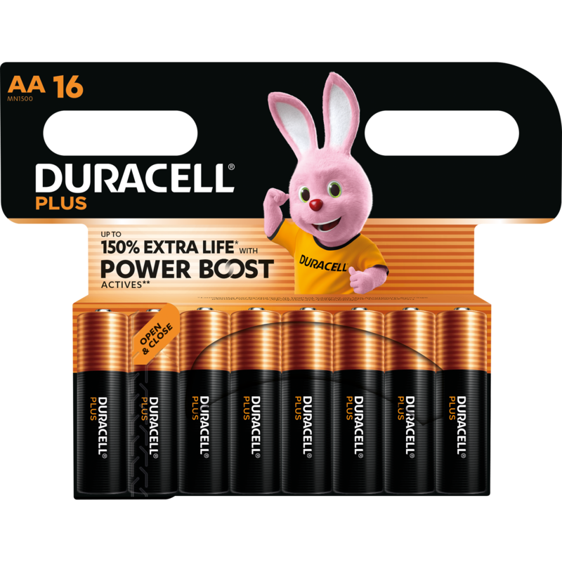 Duracell Plus Alkaline Batterie, Mignon AA LR06 1,5V, Extra Life, 16 Stück, AA