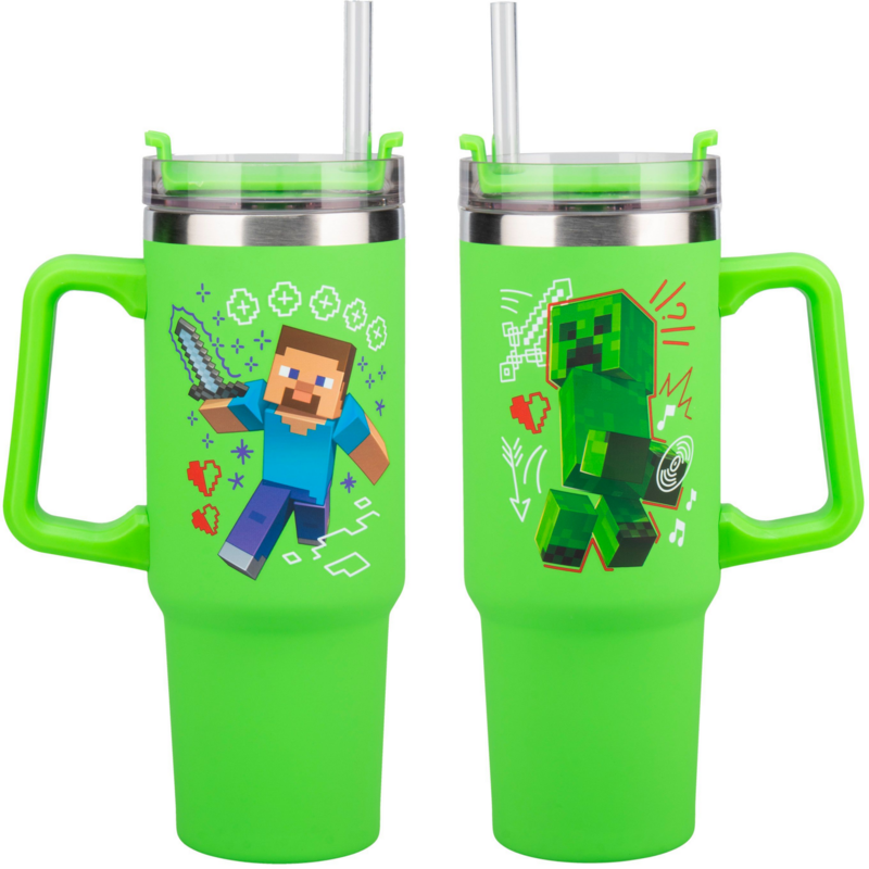 Tomik Minecraft Green Multiway Travel Cup Straw Thermobecher, neon-grün, 0,9