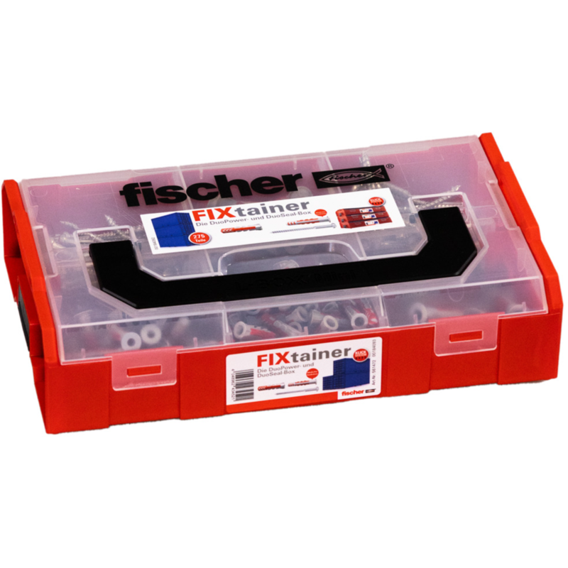 fischer FixTainer - DUOPOWER & DUOSEAL + Schrauben Dübel, hellgrau/rot