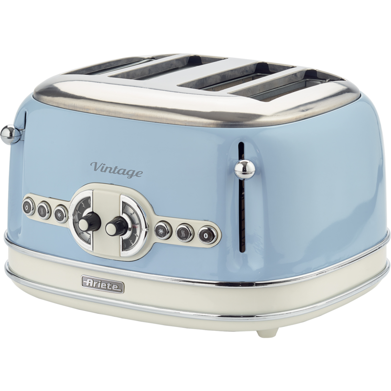 Ariete Vintage 4-Schlitz-Toaster 156, hellblau, 1.600 Watt, für 4 Scheiben Toast