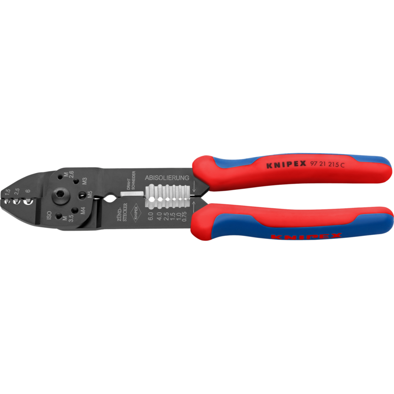 KNIPEX Crimpzange 97 21 215 C, rot/blau, Abisolieren, Crimpen 0,5 - 6,0mm²