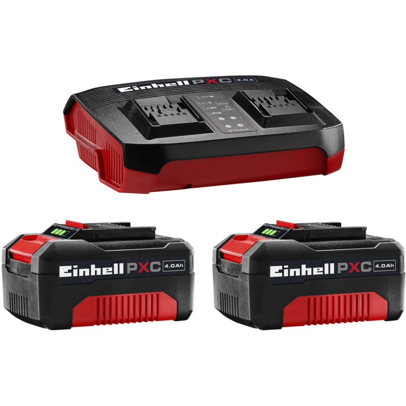 EINHELL 2x 4,0Ah & Twincharger Kit Set, schwarz/rot
