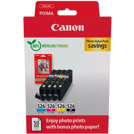 Canon Tinte Photo Value Pack CLI-526, inkl. 50 Blatt 10x15 Fotopapier