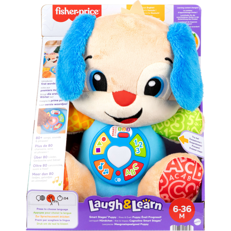 Fisher-Price Lernspaß Hündchen Kuscheltier, blau/hellbraun