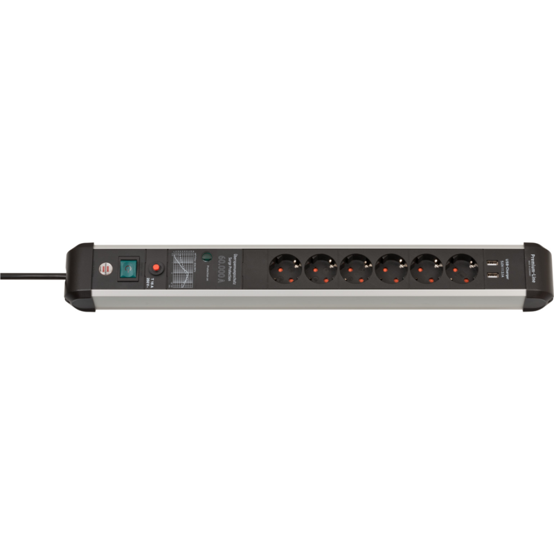 Brennenstuhl Premium-Protect-Line Steckdosenleiste 6-fach, schwarz/aluminium, 3