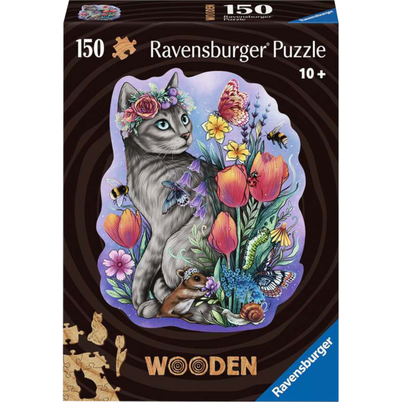 Ravensburger Wooden Puzzle Frühlingskatze, 150 Teile