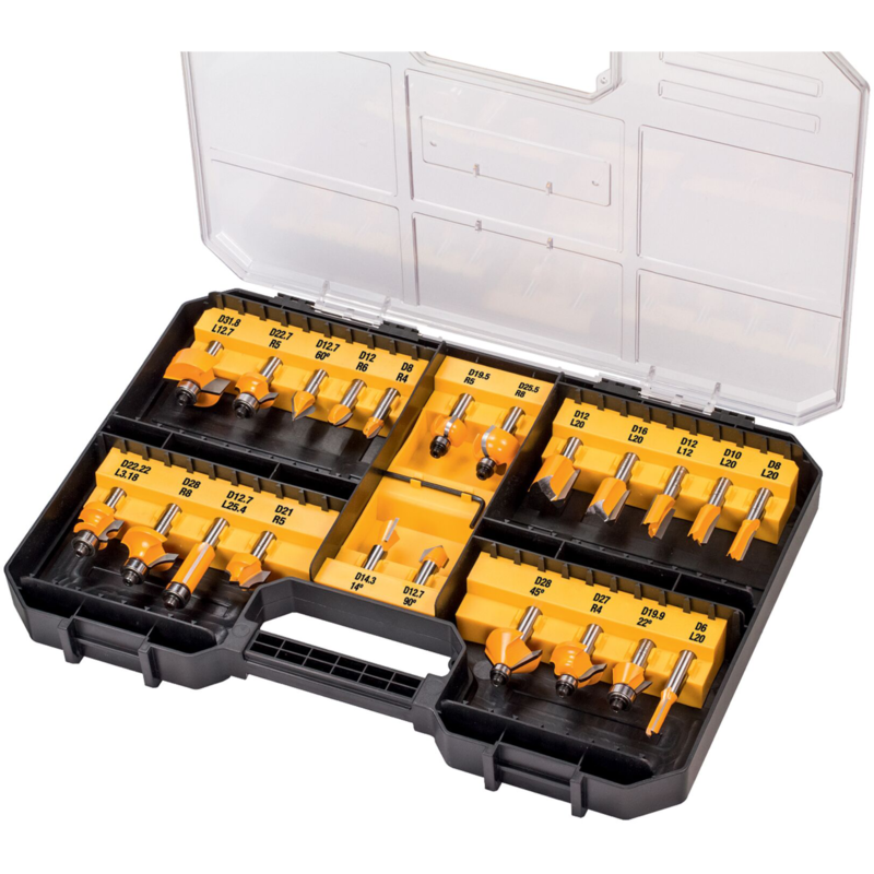 DEWALT Fräser-Set DT90017, 22-teilig, schwarz/gelb, 8mm Schaft