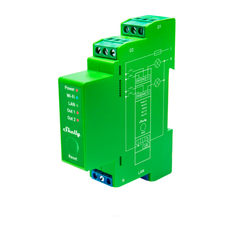 Shelly Pro Dimmer 2PM Relais, grün