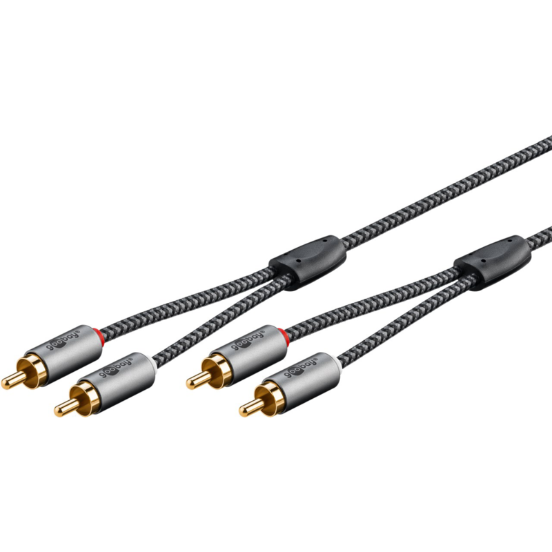goobay Plus Stereo-Cinchkabel Kabel, schwarz/silber, 2 Meter