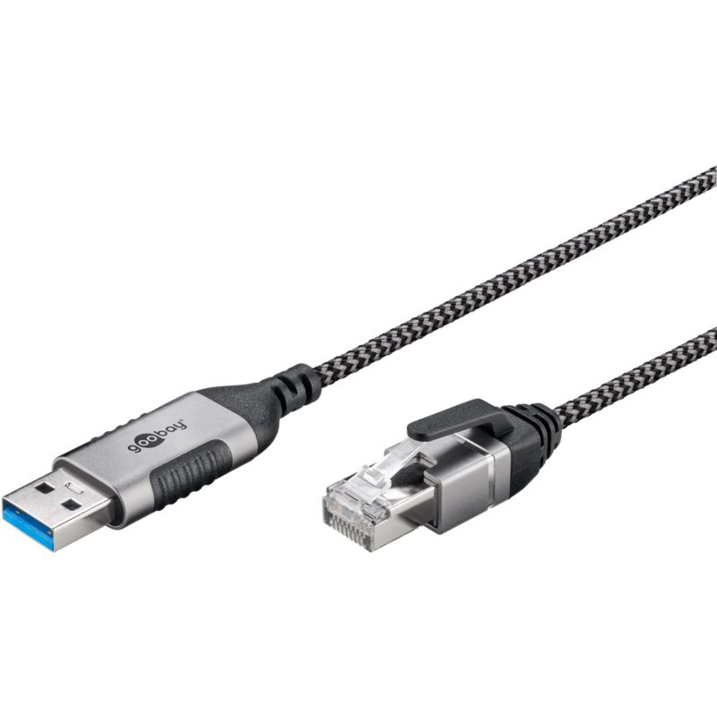 goobay Ethernet-Adapterkabel USB-A 3.2 Gen1 > RJ-45, Slim, schwarz/grau, 5 Meter